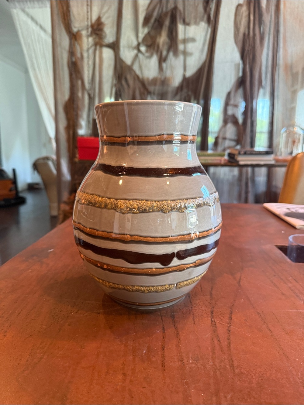 Striped Ceramic Decorative Vase in earth tones
